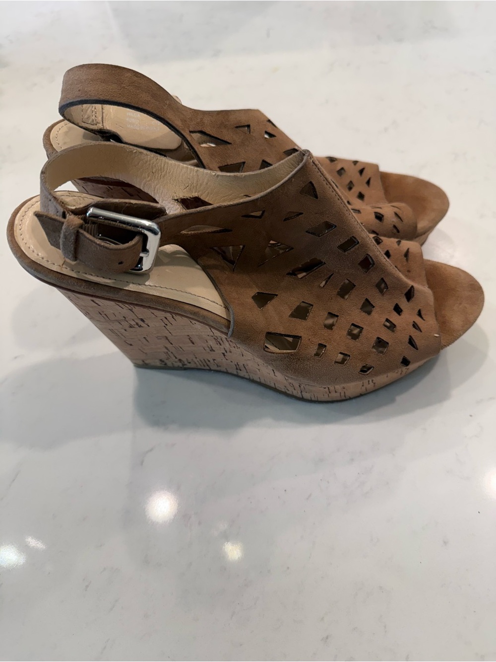 Calvin Klein Tan Cutout Cork Wedge Sandals